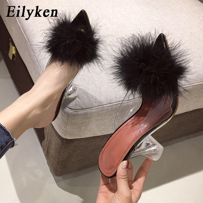 Transparent Feather Perspex Crystal High Heels