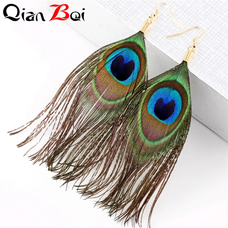 Peacock Feather Drop Earring