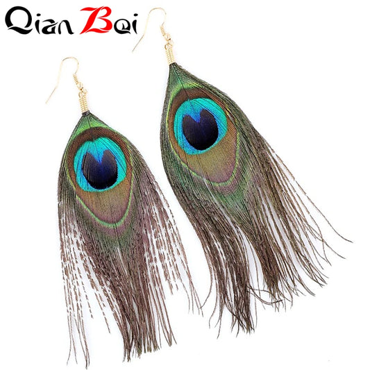 Peacock Feather Drop Earring