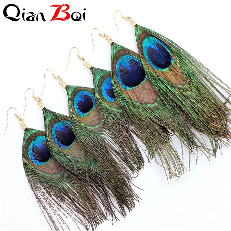 Peacock Feather Drop Earring