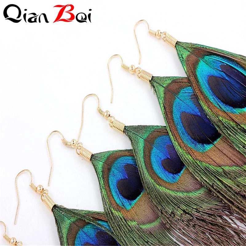 Peacock Feather Drop Earring