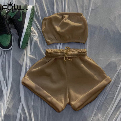 Crop Top Tracksuit Shorts Set