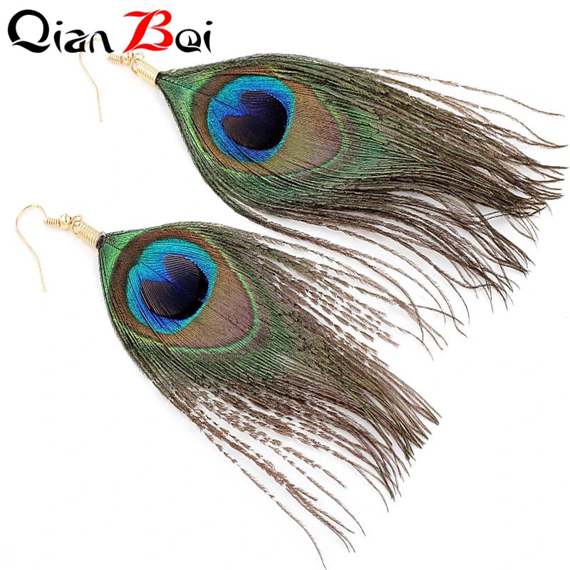 Peacock Feather Drop Earring