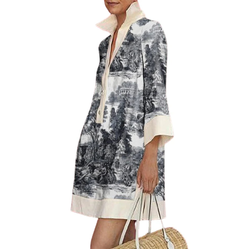 Elegant Printed Shirt Dress