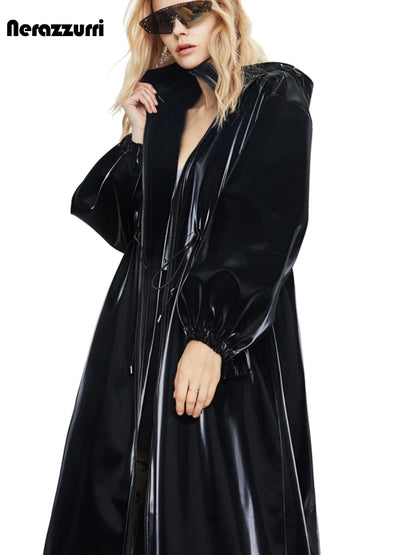 Shiny Patent Pu Leather Trench Coat