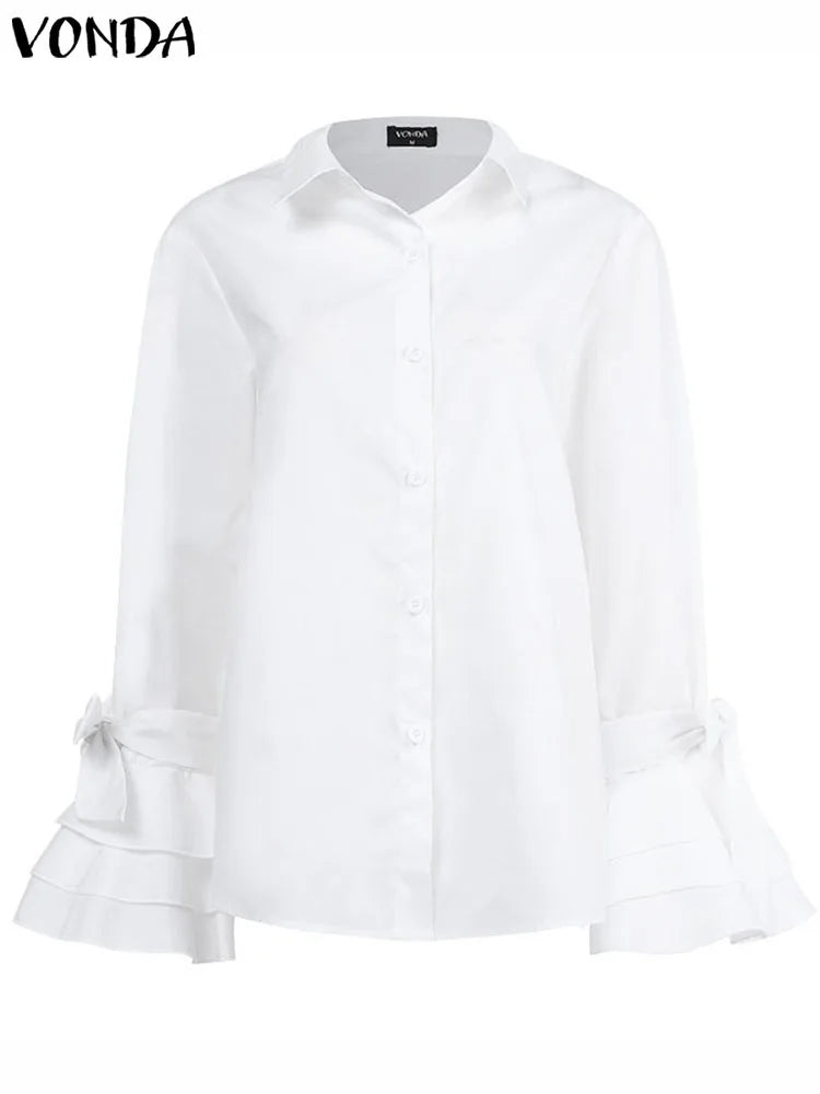 Flare Sleeve Button-Up Blouse