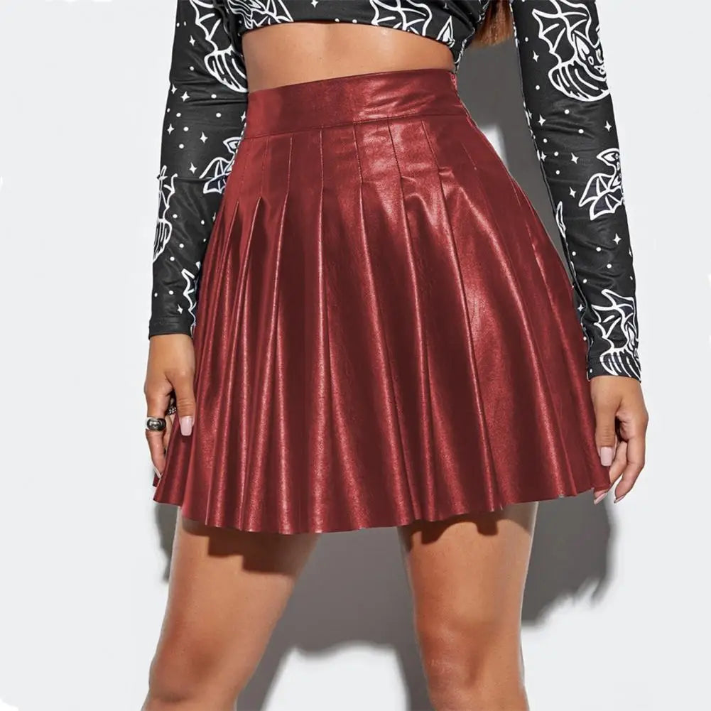 Faux Leather Pleated Skirt