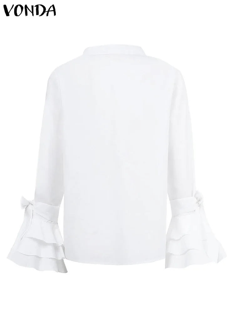 Flare Sleeve Button-Up Blouse