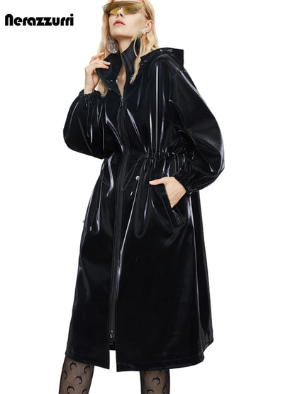 Shiny Patent Pu Leather Trench Coat