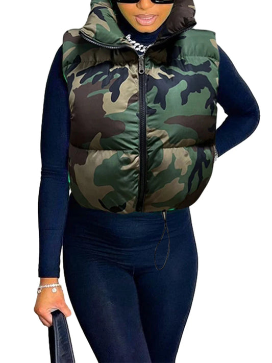 Camo Print Puffer Vest