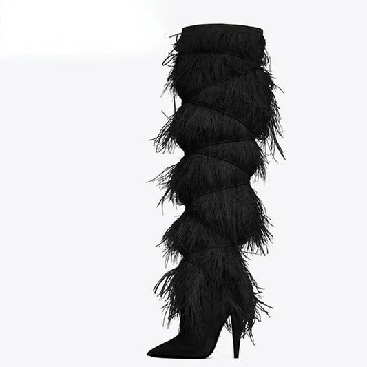 Ostrich Feather Catwalk Boots