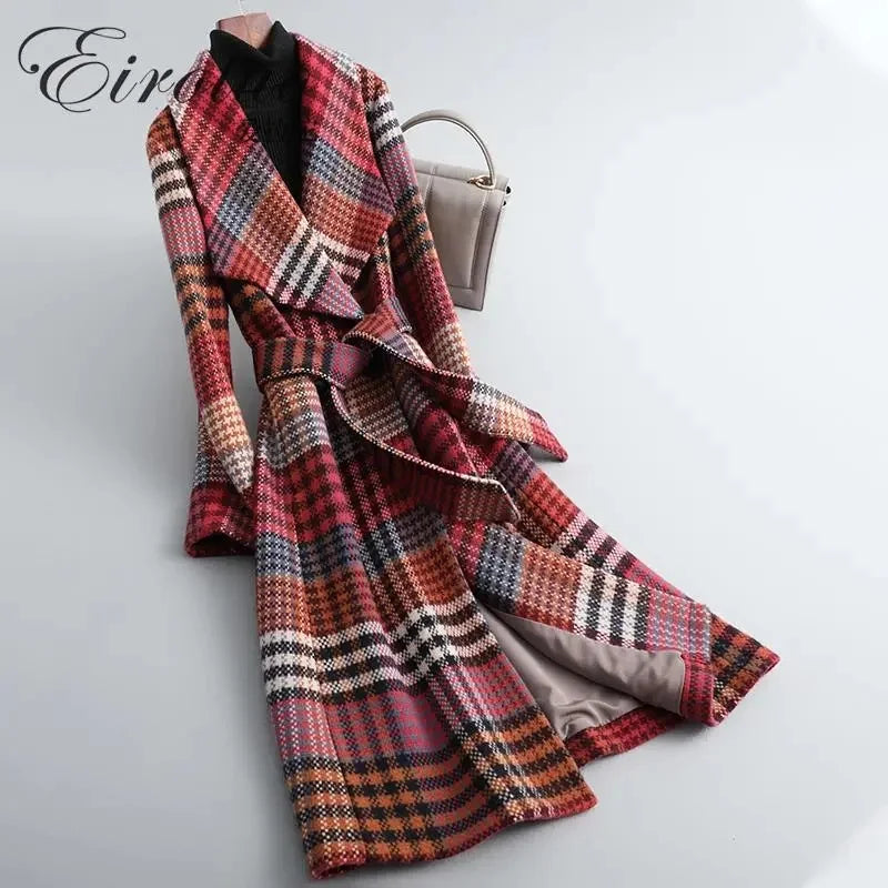 Plaid Women's Woolen Coat