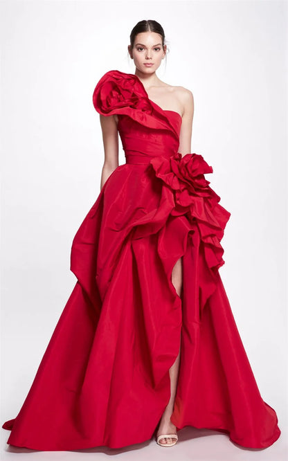 Red Satin Floor-Length Gown