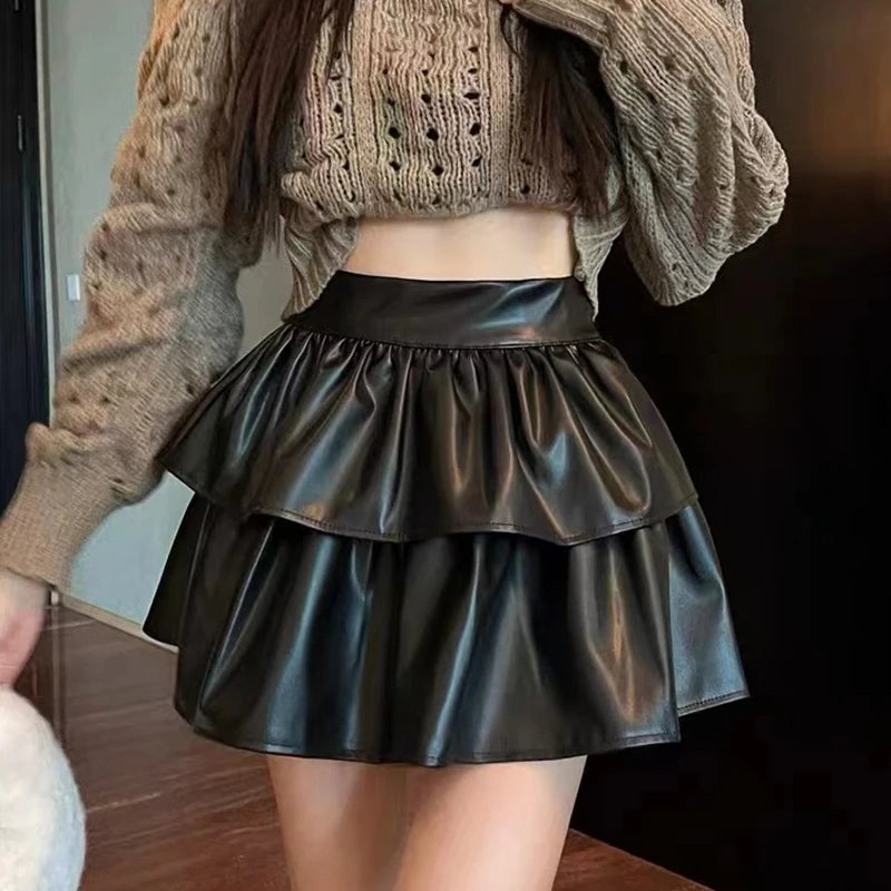 Faux Leather 2 Tier Skirt