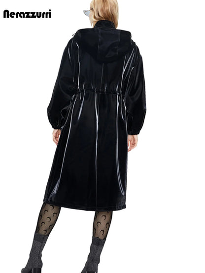 Shiny Patent Pu Leather Trench Coat