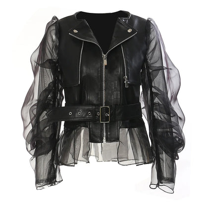 Faux Leather Tulle Jacket