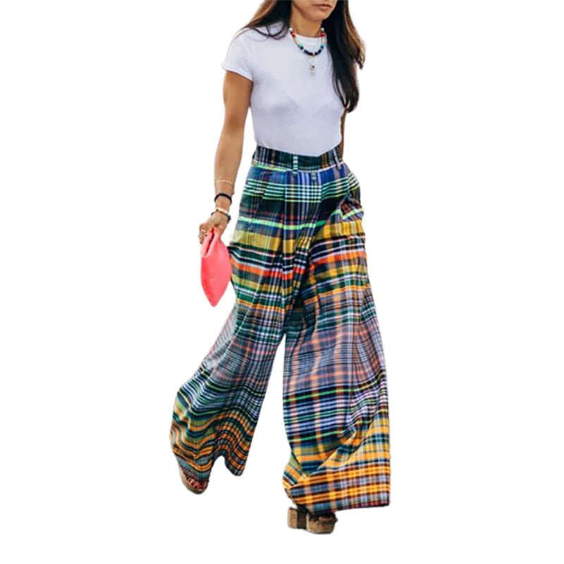 Wide Leg Plaid Pants