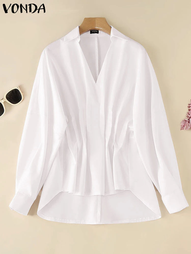 Puff Sleeve Pleated Collar Shirt