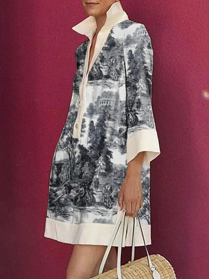 Elegant Printed Shirt Dress