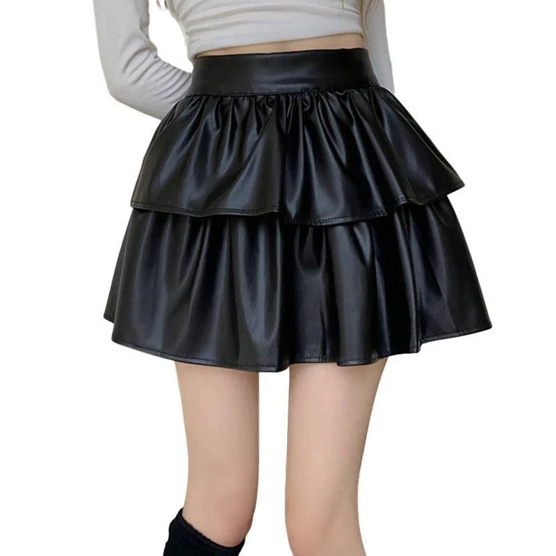 Faux Leather 2 Tier Skirt