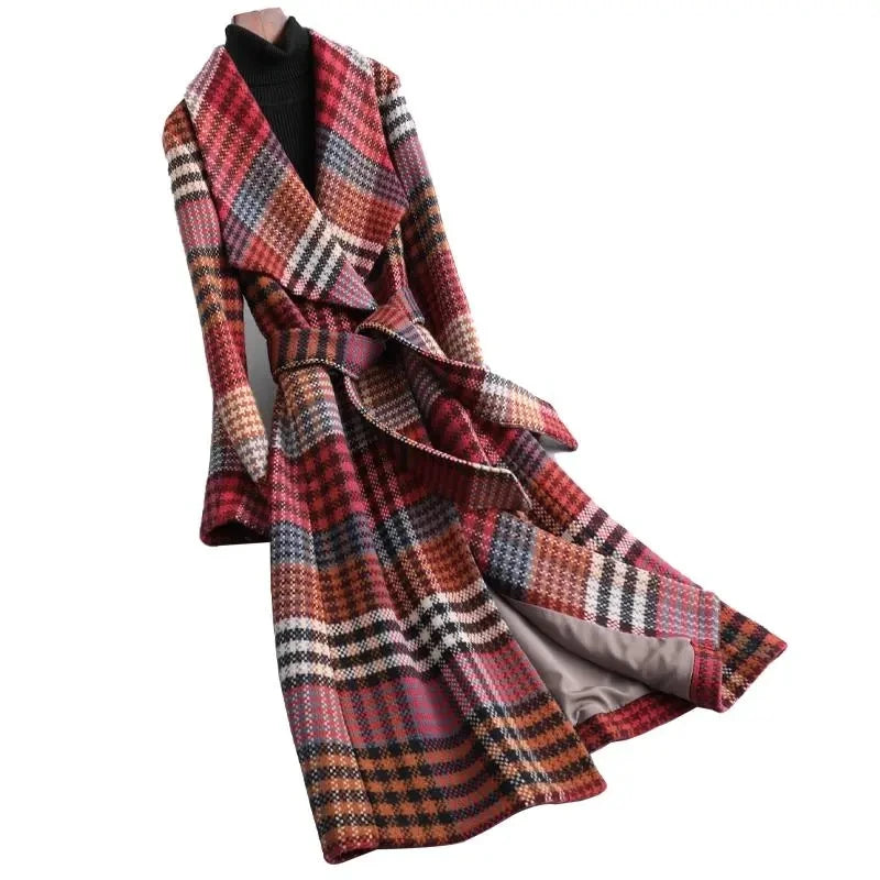 Plaid Women's Woolen Coat