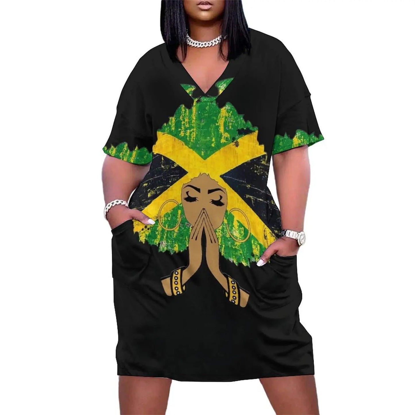 Melanin Queen Jamaican Flag Afro Dress