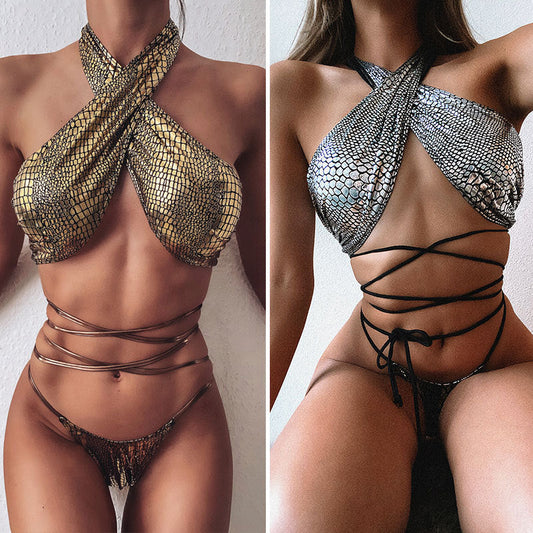 Hot Snake Print Strappy Bikini
