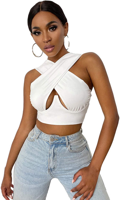 Cropped Criss Cross Cutout Tank Tops