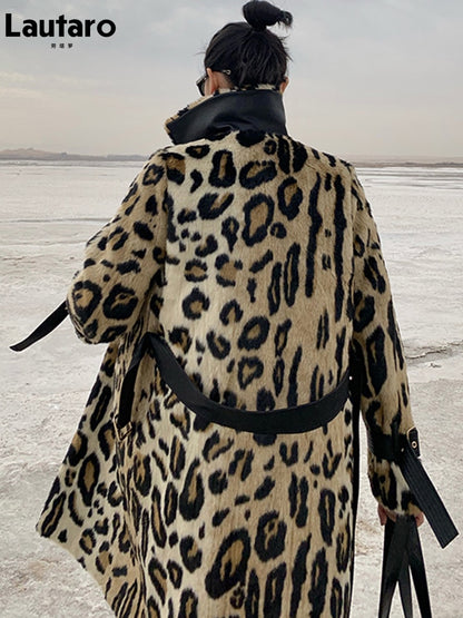 Long Leopard Faux Fur Trench