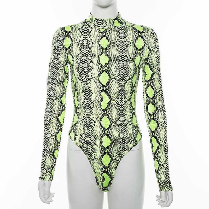 Neon Green Snake Print Bodysuit