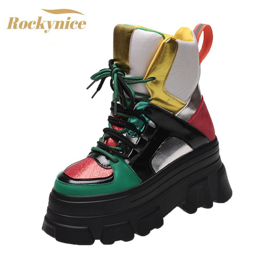 Leather Colorful High Top Boots
