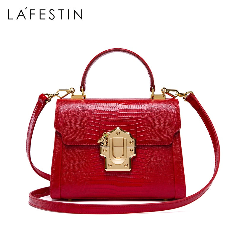 Serpentine Lock Handbag Split Leather