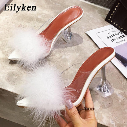 Transparent Feather Perspex Crystal High Heels