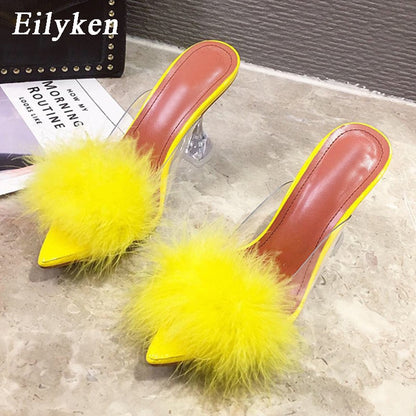 Transparent Feather Perspex Crystal High Heels