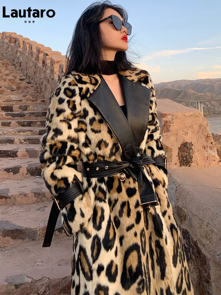 Long Leopard Faux Fur Trench