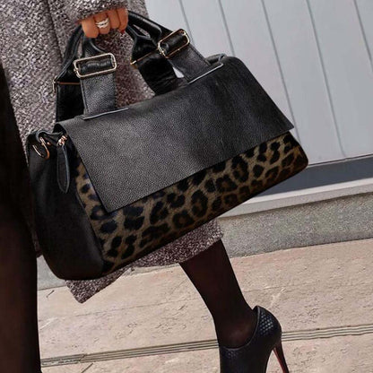 Genuine Leather Leopard Big Tote