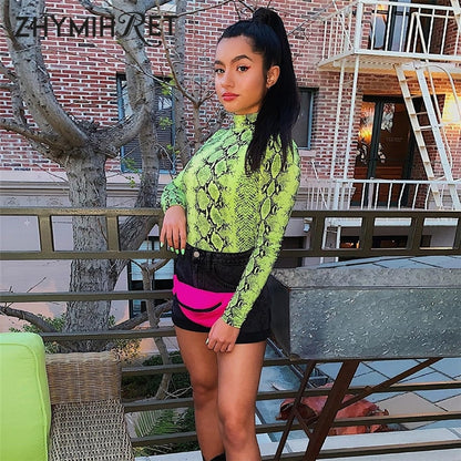 Neon Green Snake Print Bodysuit