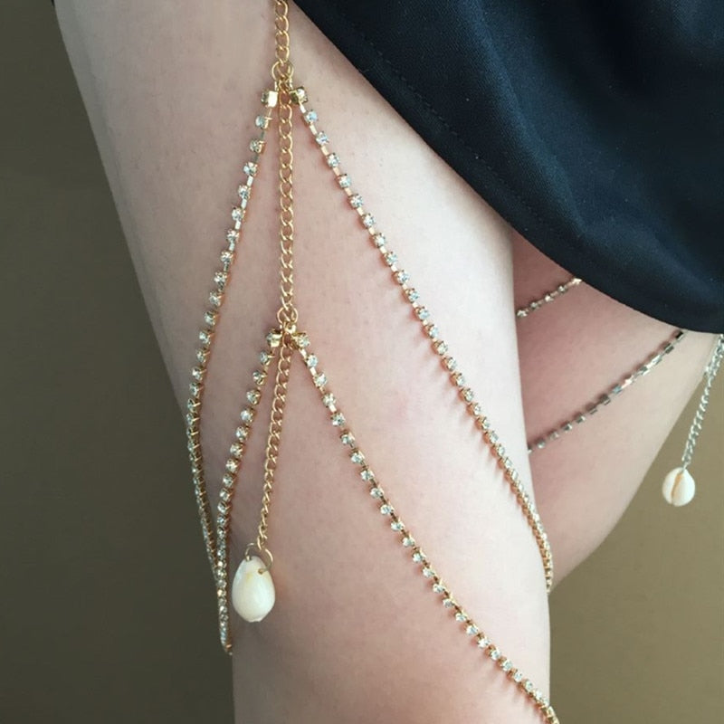 Multi Layered Crystal Thigh Chain