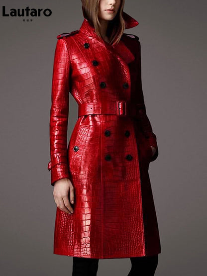 Crocodile Print Leather Trench