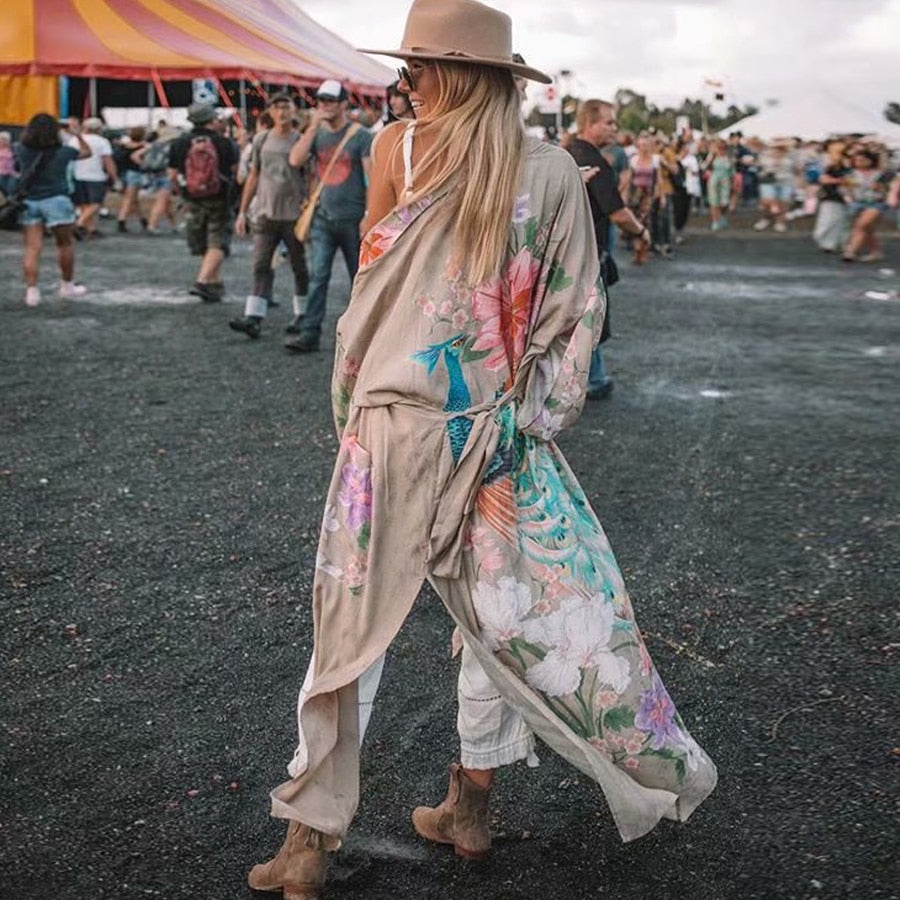 Floral print Khaki Kimono