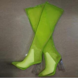 Mesh Neon Thigh High Boots