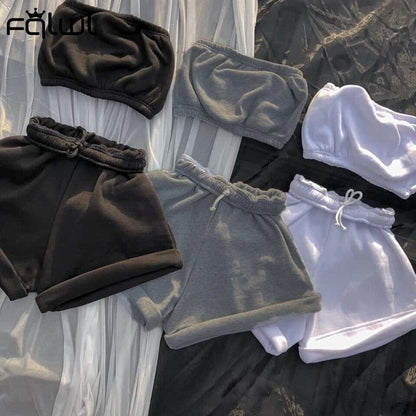 Crop Top Tracksuit Shorts Set