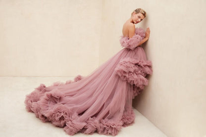 Ruffled Fluffy Tulle Gown