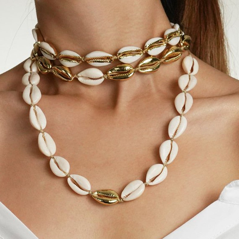 Golden Cowry Shell Choker