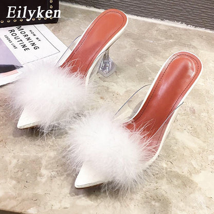 Transparent Feather Perspex Crystal High Heels