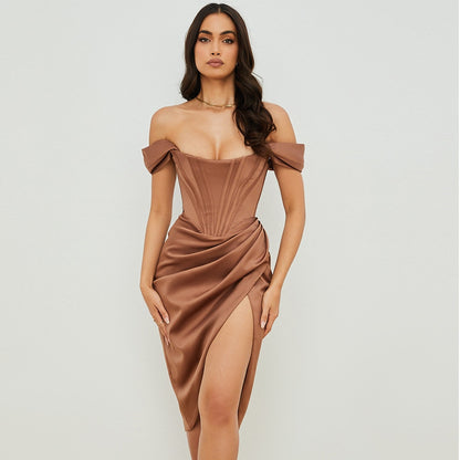 Draped Satin Corset Gown