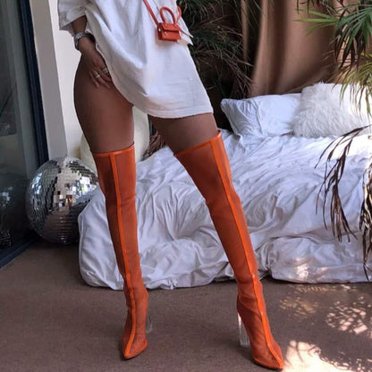 Mesh Neon Thigh High Boots