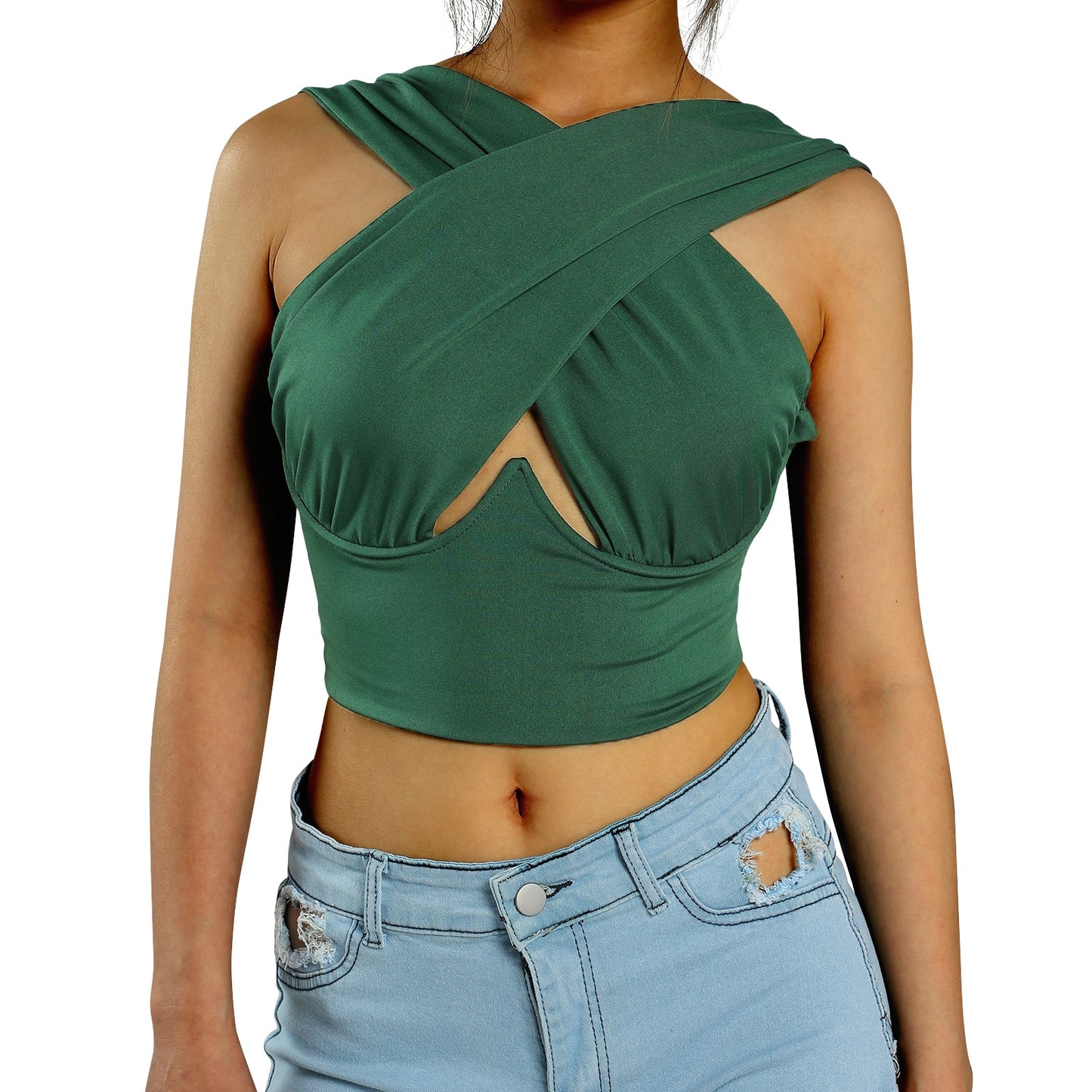 Cropped Criss Cross Cutout Tank Tops