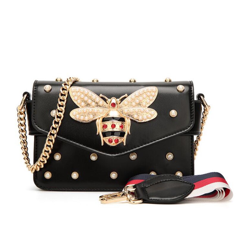 Queen Bee Pearl Studded Chain Clutch