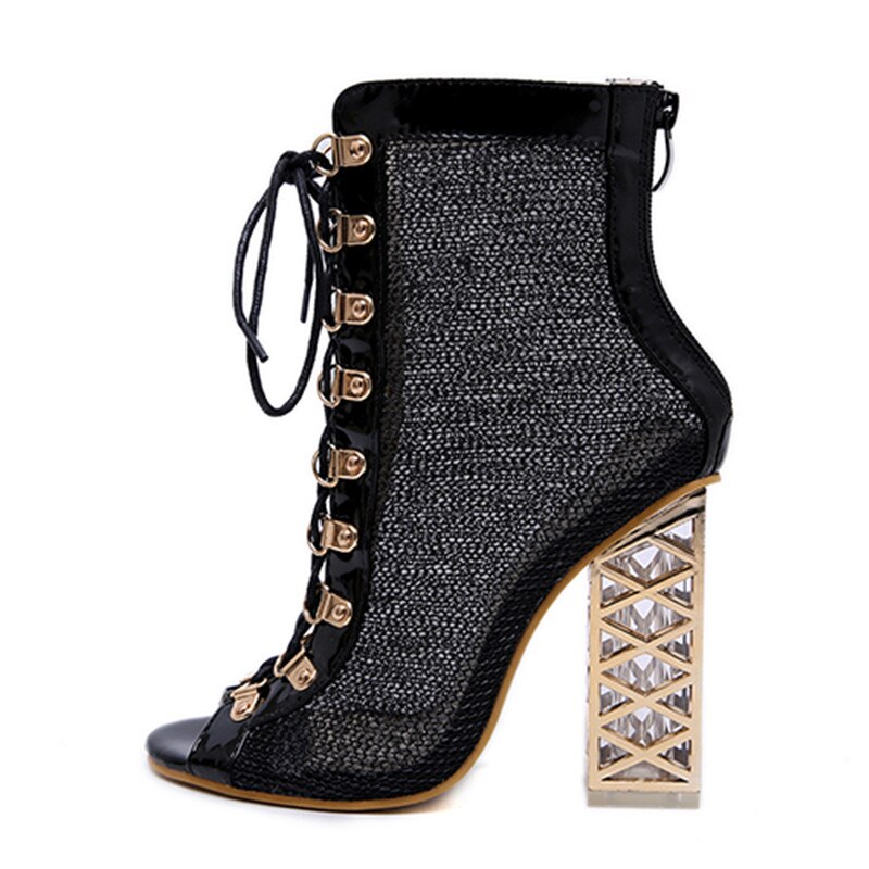 Golden Lace-Up Ankle Boots